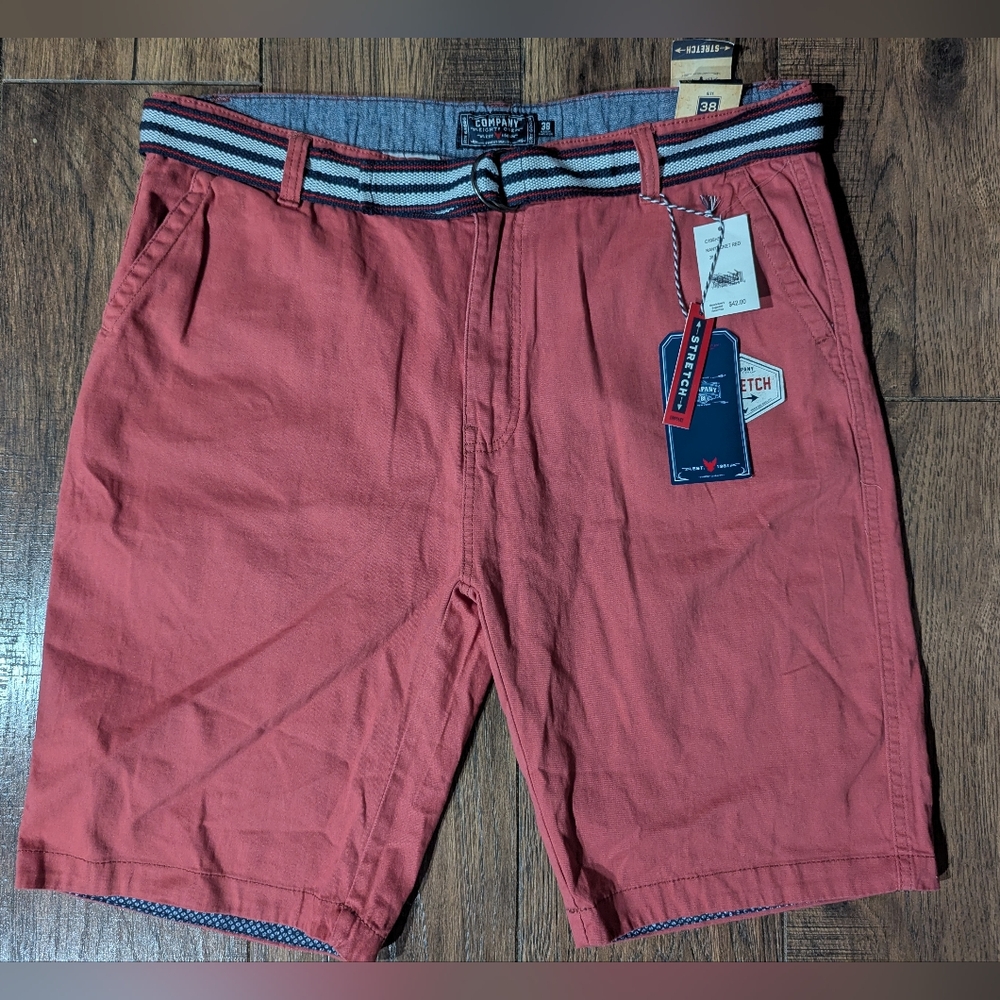 Company 81 Mens Nantucket Red Belted Shorts Sz 38 NWT Stretch Cell Phone Pocket